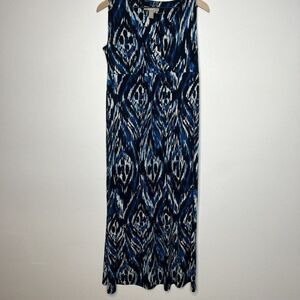 Chico’s Womens Surplice Maxi Dress Medium Blue print V-Neck Sleeveless Stretch